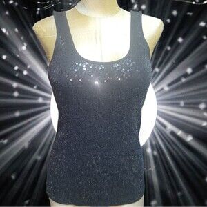 Express Black Sequin Tank Top Scoop Neck Sz M